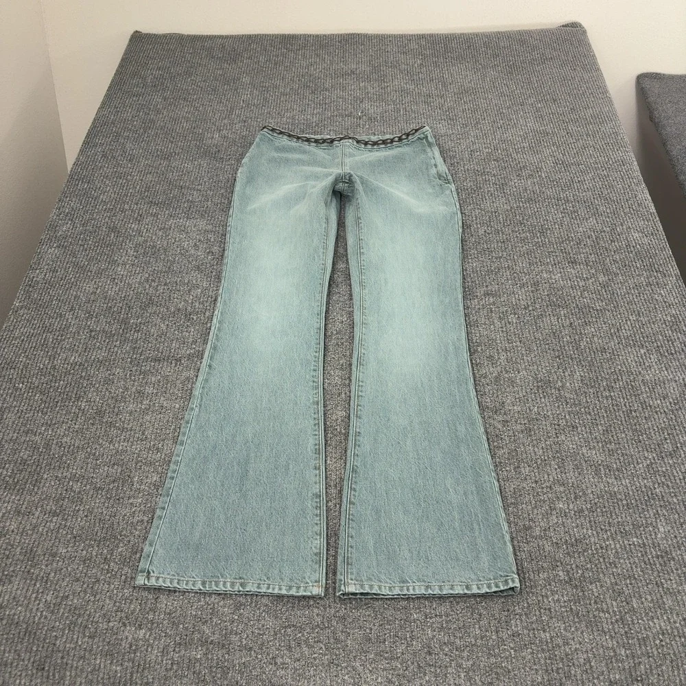 Vintage Gap Jeans Womens 4 Blue Denim Flare Embroidered Low Rise Boho Y2K